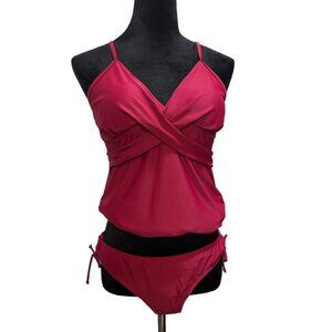 NWT Ziola Women's Maternity Tankini Swimsuit Maroon Adjustable Bottoms L